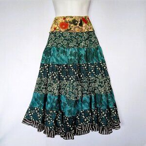 Alberto Makali Skirt Size 4 Flare Circle Tier Ruffle Patchwork Multi Bohemian